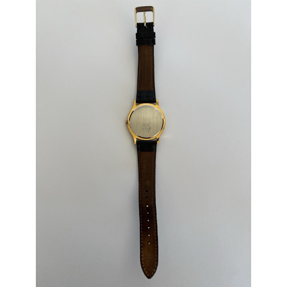 Vintage Seiko Mens Watch Gold Tone White Dial V700-8A10 Leather - Picture 6 of 8